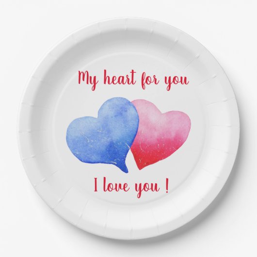 Ich Liebe dir Aquarell-Rot-Blau-Herz Pappteller (Vorderseite)