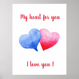 Ich Liebe dir Aquarell-Rot-Blau-Herz Poster