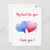 Ich Liebe dir Aquarell-Rot-Blau-Herz Postkarte (Vorne/Hinten)