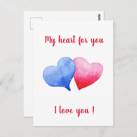 Ich Liebe dir Aquarell-Rot-Blau-Herz Postkarte (Vorne/Hinten)