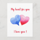 Ich Liebe dir Aquarell-Rot-Blau-Herz Postkarte (Vorderseite)