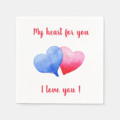 Ich Liebe dir Aquarell-Rot-Blau-Herz Serviette (Vorderseite)