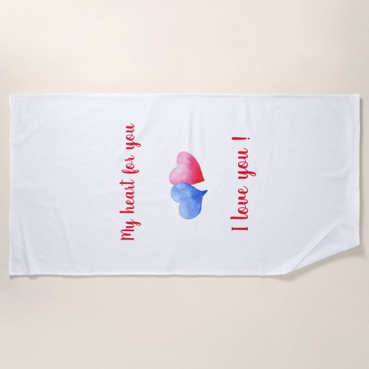 Ich Liebe dir Aquarell-Rot-Blau-Herz Strandtuch (Vorderseite)