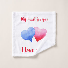 Ich Liebe dir Aquarell-Rot-Blau-Herz Waschlappen