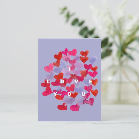 Ich Liebe dir Aquarellherzen Postcard Postkarte (Stehend Vorderseite)