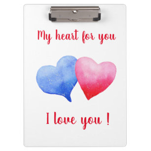 Ich Liebe dir den Valentinstag mit blauem und rote Klemmbrett