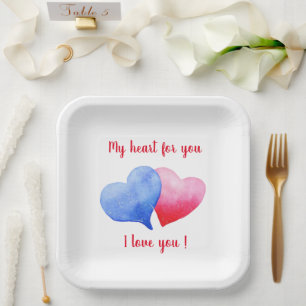 Ich Liebe dir den Valentinstag mit blauem und rote Pappteller