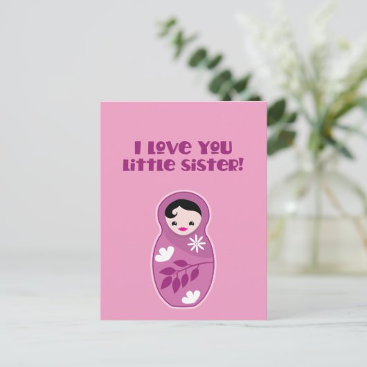 Ich Liebe dir kleine Schwester, Babuschka-Puppe! Postkarte (Stehend Vorderseite)