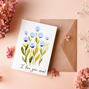 Ich Liebe dir Mama minimale blaue Aquarellfarben-B Karte