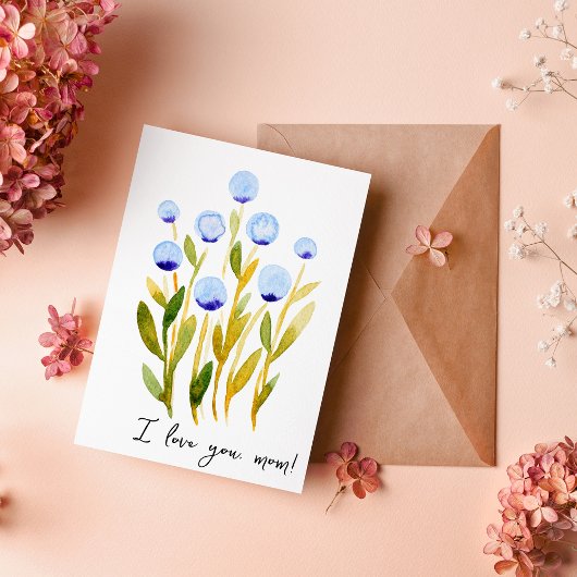 Ich Liebe dir Mama minimale blaue Aquarellfarben-B Karte