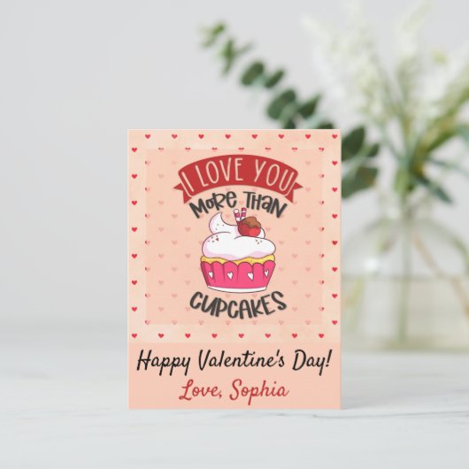 Ich Liebe dir mehr als Cupcakes Postkarte (Stehend Vorderseite)