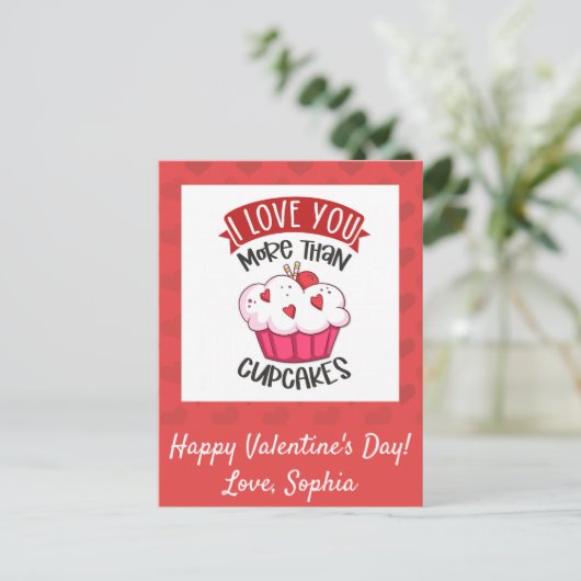 Ich Liebe dir mehr als Cupcakes Postkarte (Stehend Vorderseite)