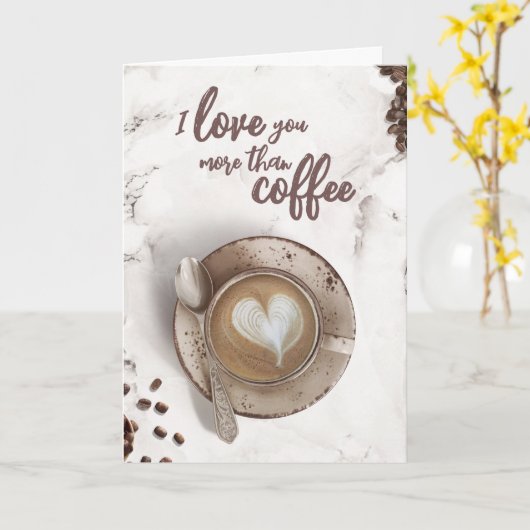 Ich Liebe dir mehr als Kaffee | Latte Art Valentin Karte (Gelbe Blume)