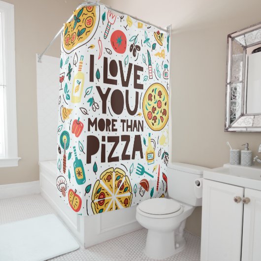 Ich Liebe dir mehr als Pizza. Italienische Essensb Duschvorhang (Beispiel)