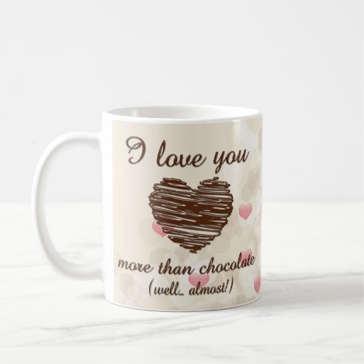 Ich Liebe dir mehr als schokoladenrosa Herzen Kaffeetasse (Links)