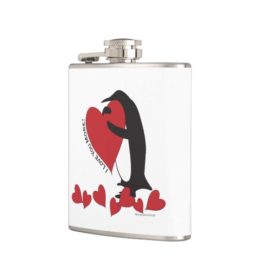 Ich Liebe dir mehr! Pinguin und Rotes Herz Flachmann (Links)