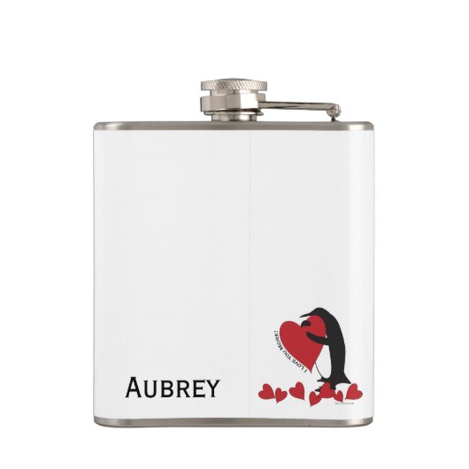 Ich Liebe dir mehr! Pinguin und Rotes Herz Flachmann (Rückseite)