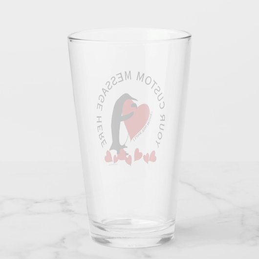 Ich Liebe dir mehr! Pinguin und Rotes Herz Glas (Rückseite)
