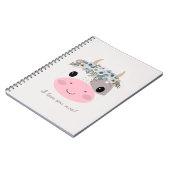 Ich Liebe dir Mond! Niedliche Kuh mit Blumenkranz Notizblock (Linke Seite)