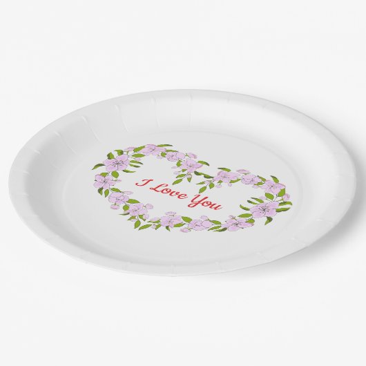 Ich Liebe dir Niedliche Blume Pappteller (Schrägansicht)