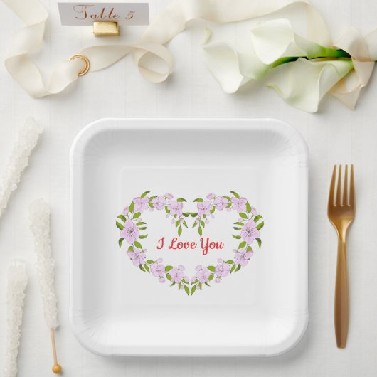 Ich Liebe dir Niedliche Blume Pappteller (Hochzeit)