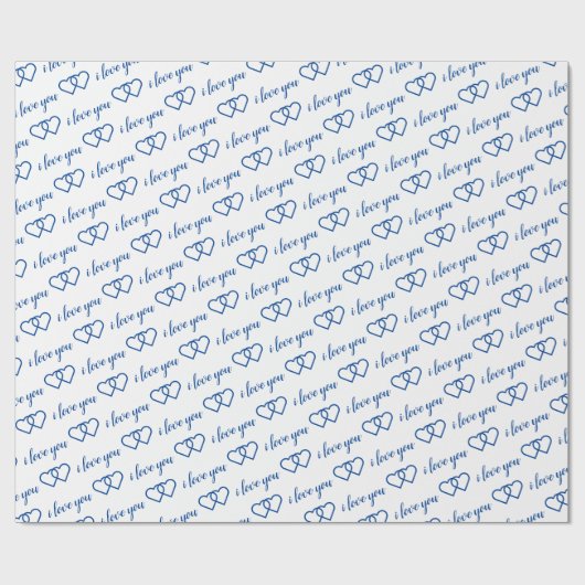 Ich Liebe dir White Blue Heart Pattern Typografie Geschenkpapier (Flach)