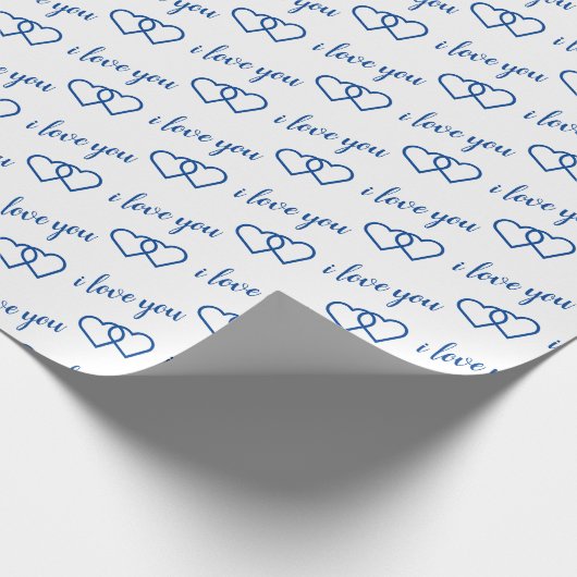 Ich Liebe dir White Blue Heart Pattern Typografie Geschenkpapier (Ecke)