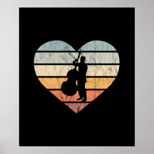 Ich liebe Double Bass Retro Heart Poster