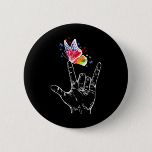 Ich Liebe, du händest Gebärdensprache Butterfly Au Button