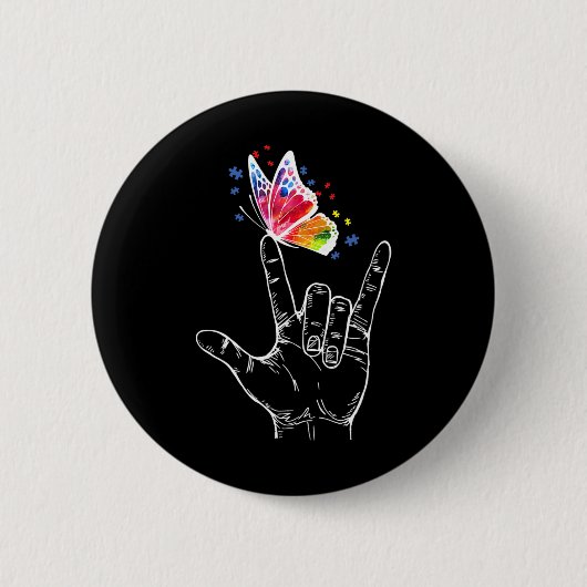 Ich Liebe, du händest Gebärdensprache Butterfly Au Button (Vorderseite)