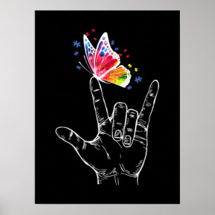 Ich Liebe, du hängst Gebärdensprache-Butterfly-Aut Poster