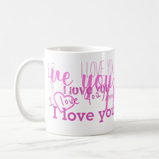Ich Liebe, du 💗 Lila weiße Tasse (Links)