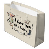Ich Liebe, du magst Dobby Lieben Socken Große Geschenktüte (Rückseite Schrägansicht)