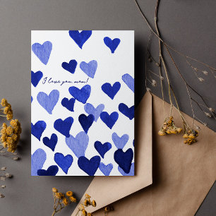 Ich Liebe, du Mama Watercolor Blue Hearts Mother D Karte