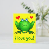 Ich Liebe, du Niedlicher Cartoon Frosch Hört gelb Postkarte (Stehend Vorderseite)
