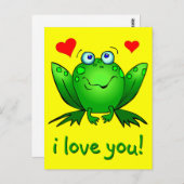 Ich Liebe, du Niedlicher Cartoon Frosch Hört gelb Postkarte (Vorne/Hinten)