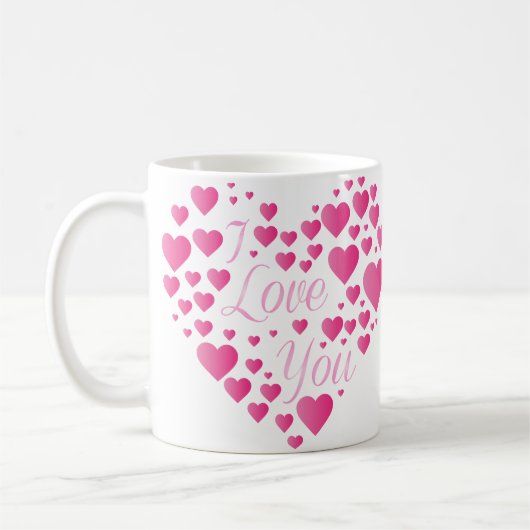 Ich Liebe, du rosa Herzen Kaffeetasse (Links)
