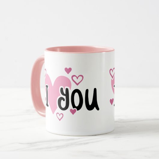 Ich Liebe, du rosa Herzen Tasse (Vorderseite Links)