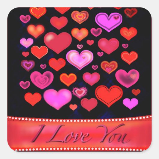 Ich LIEBE, DU zeichne gotisch-rosa rote Herzen Quadratischer Aufkleber (Vorderseite)