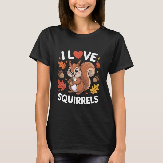 Ich liebe Eichhörnchen Süße Herbstblätter Eichel T-Shirt (Vorderseite)