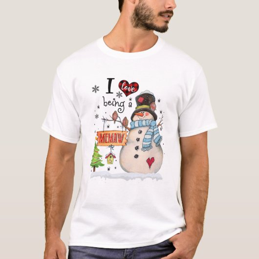 Ich Liebe ein Memaw Snowman Weihnachten Funny Xmas T-Shirt (Vorderseite)