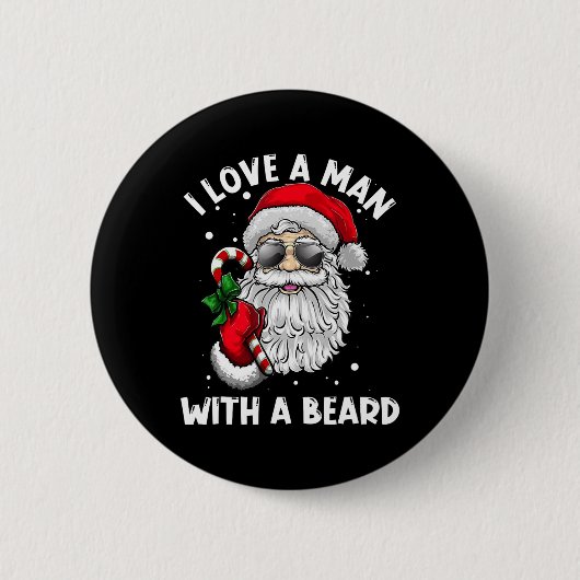 Ich liebe einen Mann mit einem Bart Santa Claus We Button (Vorderseite)