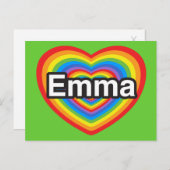 Ich Liebe Emma. Ich Liebe dir Emma. Herz Postkarte (Vorne/Hinten)