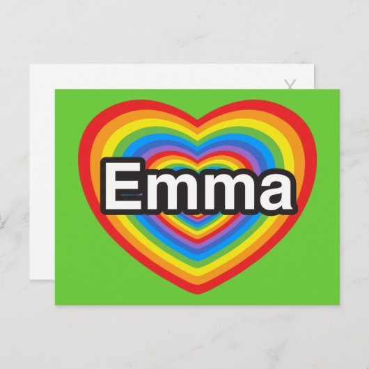 Ich Liebe Emma. Ich Liebe dir Emma. Herz Postkarte (Vorne/Hinten)