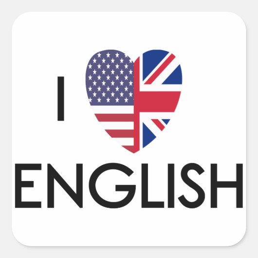 Ich Liebe Englisch Sticker. Quadratischer Aufkleber (Vorderseite)