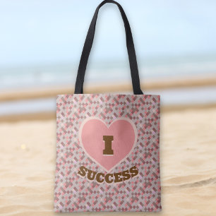 Ich liebe Erfolg Karomuster Korallenrosa Braun Tasche