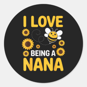 Ich liebe es, eine Nana-Sonnenblumen-Bienenliebhab Runder Aufkleber