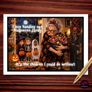 Ich liebe es, Halloween-Süßigkeiten zu verteilen Feiertagskarte