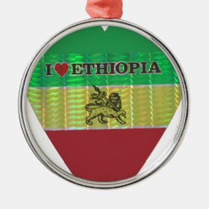 Ich liebe Flagge - Liebe Äthiopien Rot Golden Gr Ornament Aus Metall
