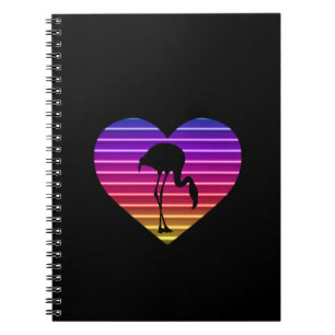 Ich liebe Flamingos 80er Retro Herz Sonnenuntergan Notizblock